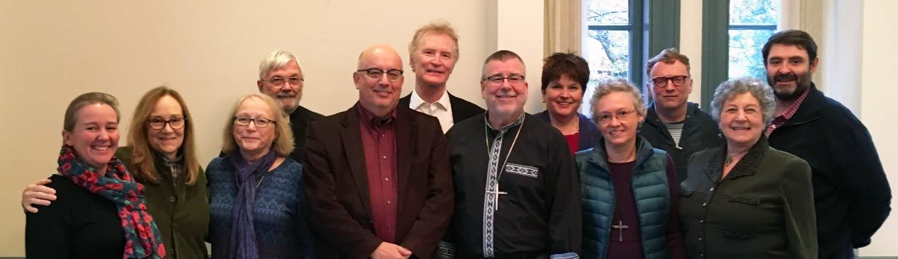 Board members at November 2018 meeting, Virginia Theological Seminary [L to R, front] Alice Farnhill (guest, CCN Coventry), Sarah Buxton-Smith, Virginia Mauer, John Downey, Mark Pendleton, Erin Newton, Marilyn Peterson [L to R, back] Jim Warnock, Robert Childers, Angela Shelley, Brian Crisp (guest, Pullen Memorial Baptist Church, Raleigh, NC), Robert Heaney.